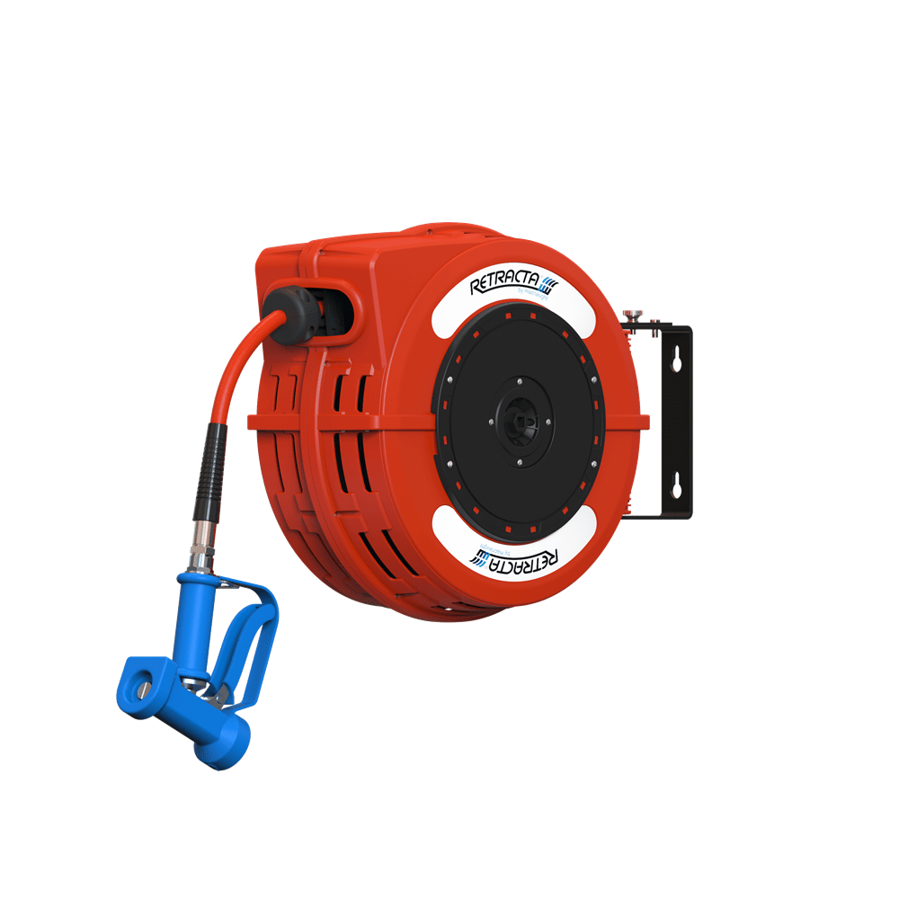 RETRACTA HOSE REEL (RED) HOT /COLD WATER 1/2" X 12M HOSE & SPRAY GUN